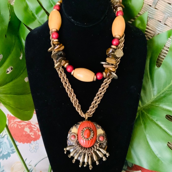 Handmade Vintage NECKLACE ⭐️GENUINE TIGERS EYE /NATURAL WOOD/COIN BEADS -NEW - Picture 5 of 5